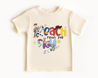 Toy Story 4th Birthday Family Shirt, Disney Fourth Party Tee, Reach Four The Sky Sweatshirt, Woody Buzz Lightyear Birthday Party Tee