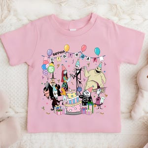 Disney Nightmare Birthday T-shirt, Jack and Sally Party Tee, Custom Halloween Birthday Sweatshirt, Nightmare Characters Birthday Kids Tees