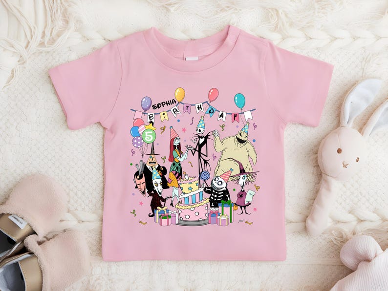 Disney Nightmare Birthday T-shirt, Jack and Sally Party Tee, Custom Halloween Birthday Sweatshirt, Nightmare Characters Birthday Kids Tees