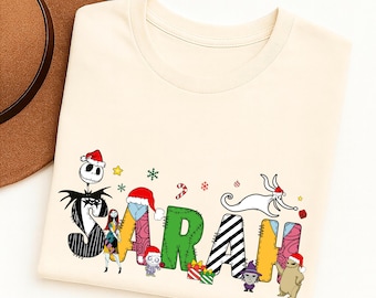 Nightmare Christmas Name Shirt, Disney Family Holiday Tee, Jack Skellington Sally XMAS Sweatshirt, Custom Disneyland Mom Dad Sweater