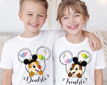 Camiseta de Chip y Dale, camiseta Disney Double Trouble, sudadera con cabeza de Mickey, camiseta infantil Animal Kingdom, regalo Double Trouble para niños pequeños