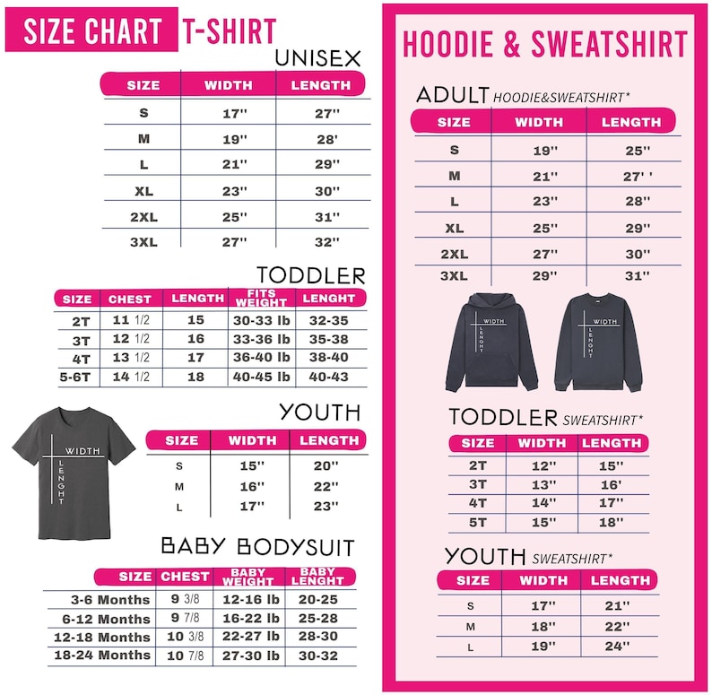 the size chart for a hoodie and sweat shirt