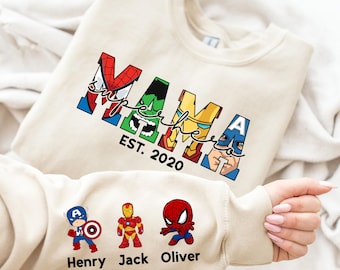 Sudadera personalizada de Avengers para mamá, camiseta de superhéroe para mamá, camiseta de Spiderman para papá, sudadera personalizada de superhéroe para papá, camisetas con nombres de Marvel para niños