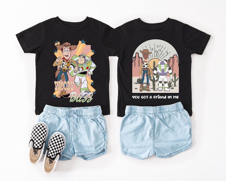 a pair of shorts and a t - shirt with cartoon characters on them