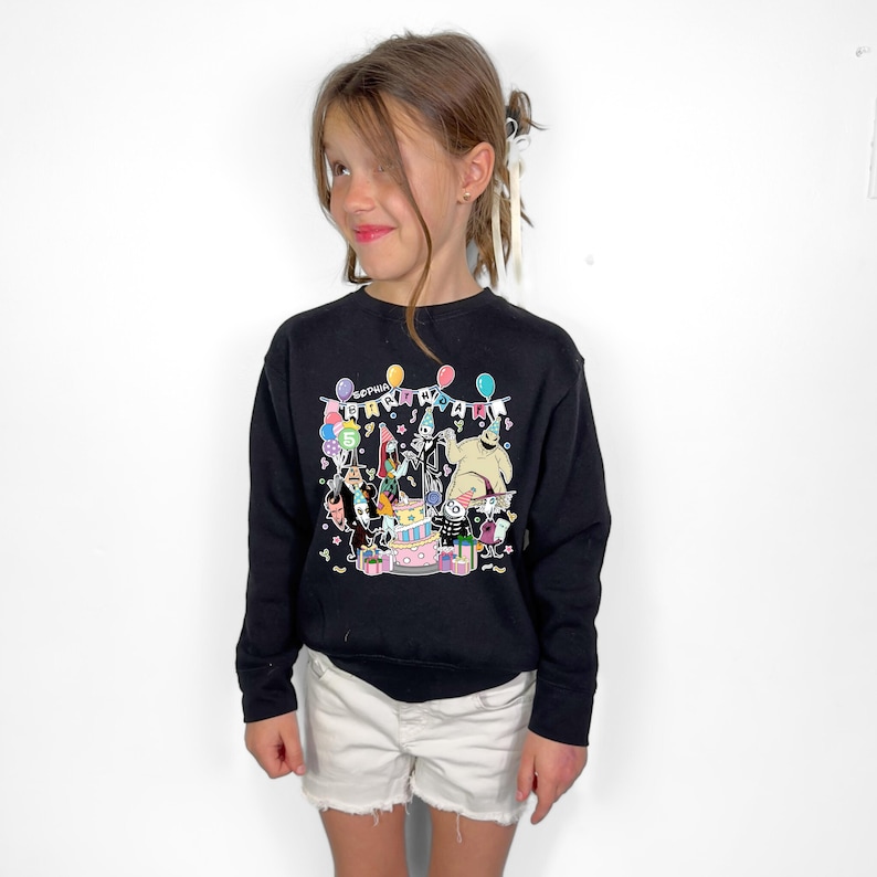 Disney Nightmare Birthday T-shirt, Jack and Sally Party Tee, Custom Halloween Birthday Sweatshirt, Nightmare Characters Birthday Kids Tees