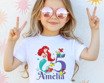 Sjöjungfrufödelsedagströja, Prinsessan Ariels födelsedagströja, Anpassad sjöjungfrufamiljströja, Disney Prinsessor Flicktröjor, Sjöjungfru Småbarn Barn