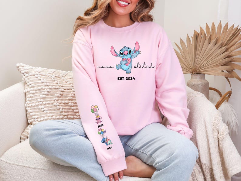 Custom Stitch Nana Shirt, Disney Mom Sweatshirt, Stitch Grandma Gift, Mother's Day Tee, Abuela Shirt, Mama Tee With Kids Names