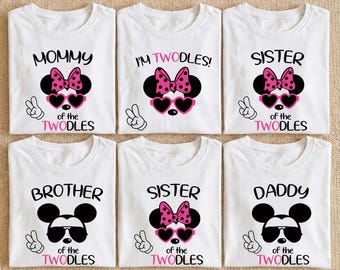Camiseta de cumpleaños de Minnie Twodles, sudadera familiar de Disney para el segundo cumpleaños, camiseta para mamá ratón en el segundo cumpleaños, regalo para fiesta de cumpleaños de Minnie Two