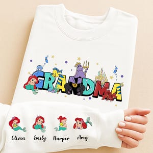 Personalized Little Mermaid Grandma Shirt, Disney Nana Sweatshirt, Princess Ariel Grandkids Names Tee, Disneyland Mothers Day Gift