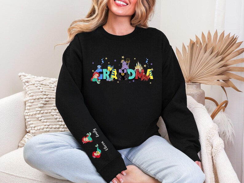 Personalized Little Mermaid Grandma Shirt, Disney Nana Sweatshirt, Princess Ariel Grandkids Names Tee, Disneyland Mothers Day Gift