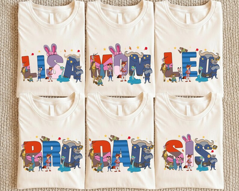 Zootopia Name Shirt, Custom Disney Family Tees, Zootopia Alphabet Tee, Judy Hopps and Nick Wilde Kids T-shirts