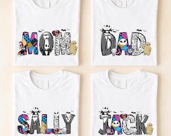 Jack Sally Family Shirt, Nightmare Custom Name Tee, Disney Spooky Mom Dad Sweatshirt, Jack Skellington Trip T-shirt, Boogie Kids Gift