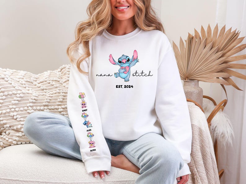 Custom Stitch Nana Shirt, Disney Mom Sweatshirt, Stitch Grandma Gift, Mother's Day Tee, Abuela Shirt, Mama Tee With Kids Names