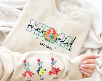 Little Mermaid Mom Sweatshirt, Disney Mama Shirt, Princess Ariel Grandma Trip Tee, Personalized Mermaid Nana Sweater, Kids Names Tees