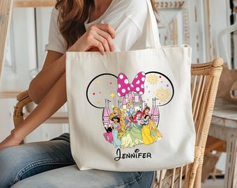 Disney Princess Tote Bag, Personalized Mickey Head Totes, Princess Kids Gift Totes, Disneyland Trip Tote, WDW Custom Name Tote Bags