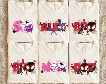 Camiseta de viaje familiar de Spidey, camiseta personalizada de Spiderman para niños, sudadera Marvel Spin, suéter a juego de Disney, camisetas de fiesta de Ghost Spider para niños pequeños