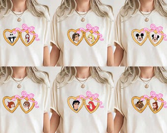 Shirt Disney-paar, T-shirt Princess Medaillon Coquette Bow, Mickey Minnie Valentines-sweatshirt, Trui Disneyland Lovers Trip