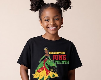Camiseta de la Princesa Tiana para el Día de la Emancipación, Camisetas para Niñas Negras del Día de la Emancipación, Regalo para el Primer Día de la Emancipación de una Princesa Negra, Camisetas para Niños Afroamericanos