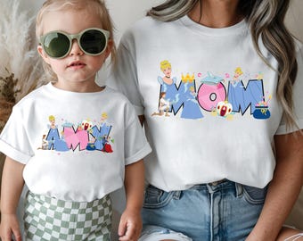 Cinderella Name T-Shirt, Disney Prinzessin Mama Papa T-Shirt, Cinderella Geburtstagsgeschenk, Prinz Charming Tees, Benutzerdefinierte Prinzessin Party Sweatshirt