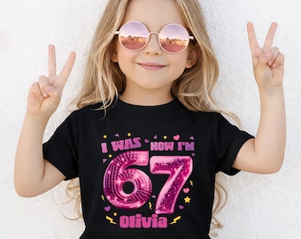 Custom 7th Birthday 6 7 Meme Birthday Girl Tee, I Was 6 Now I’m 7 Birthday Gift, Viral 67 Birthday Sweatshirt