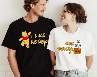 Winnie The Pooh Couple Shirt, Disney Pooh Bear Honey Tee, Honeymoon Matching Sweatshirt, Disneyland Wife Hubby Tees, Girlfriend Gift Shirts