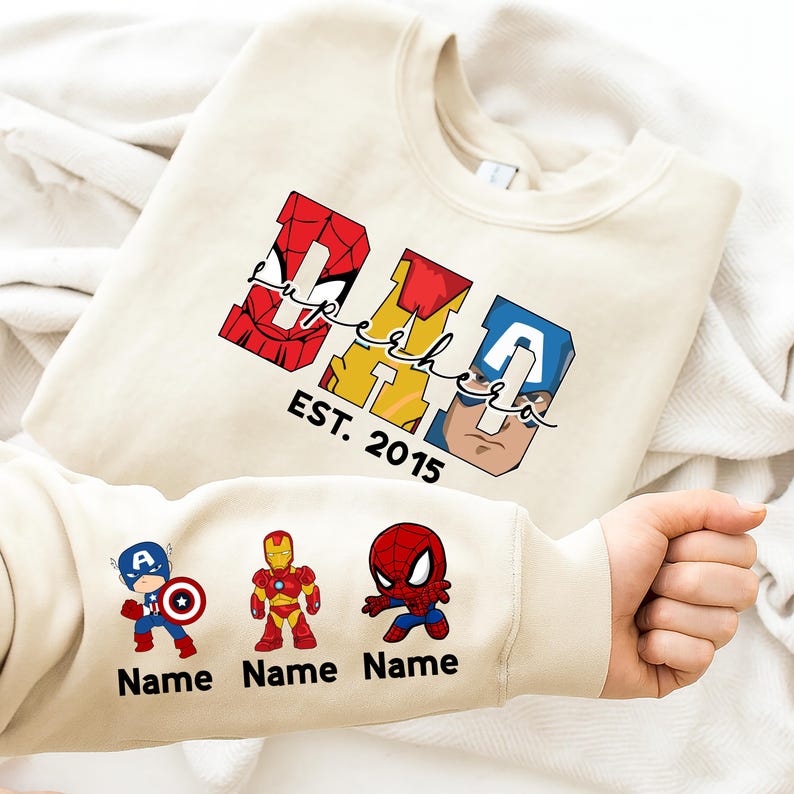 Avengers Dad Sweatshirt, Superhero Papa Shirt, Spiderman Daddy Tee, Personalized Super Hero Grandpa Hoodie, Marvel Fathers Day Gift