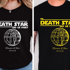 Star Wars Wedding Shirts, Custom Disney Bride Groom Tee, Death Star Honeymoon Sweatshirt, Personalized Star Wars Just Married Gift Tees