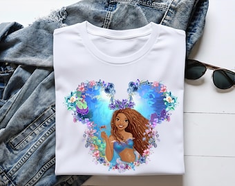 Black Mermaid Shirt, Princess Little Mermaid Floral T-shirt, Black Princess Birthday Sweatshirt, Disney Girls Trip Tees