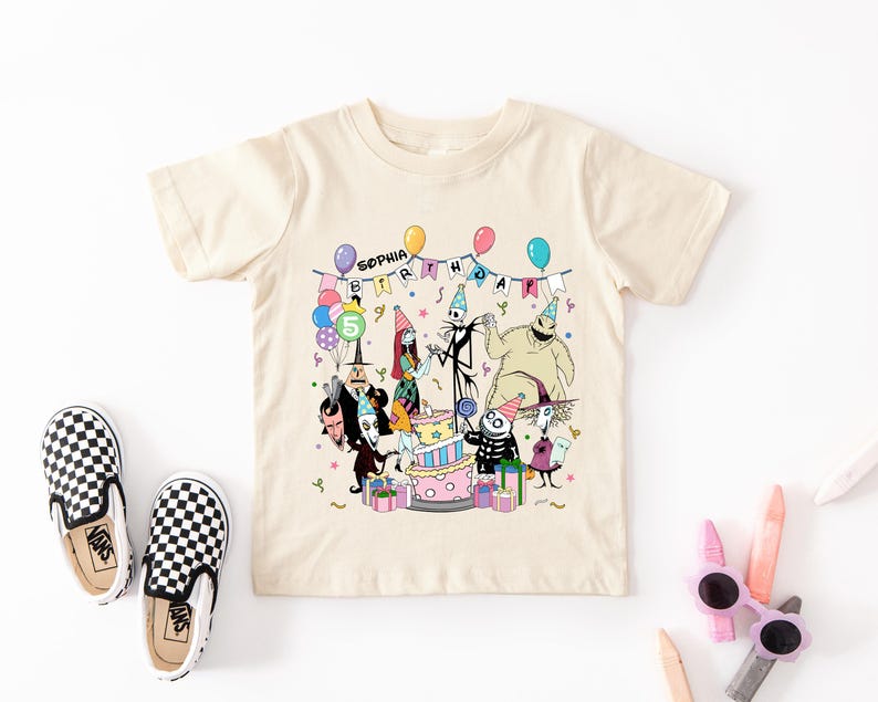 Disney Nightmare Birthday T-shirt, Jack and Sally Party Tee, Custom Halloween Birthday Sweatshirt, Nightmare Characters Birthday Kids Tees