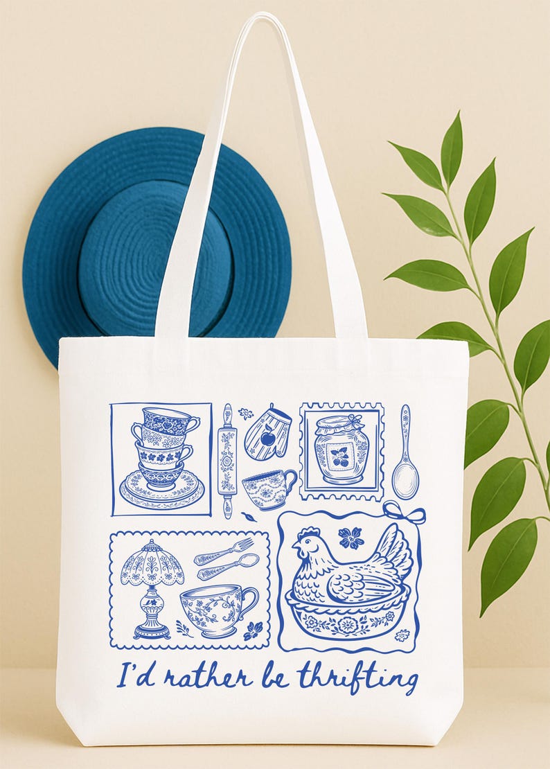 Thrifting Tote Bag, Retro Vintage Shopping Lover Bags, Boutique Thrifting Canvas Totes, Grandma Gift Tote, Mothers Day Tote