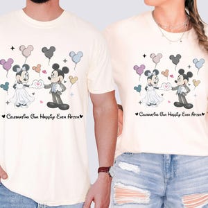 Mickey Minnie Paar Shirts, Disney Happily Ever After T-Shirt, Braut Bräutigam Paare T-Shirt, Maus Frau Ehemann Geschenk, Disneyland Hochzeit T-Shirts