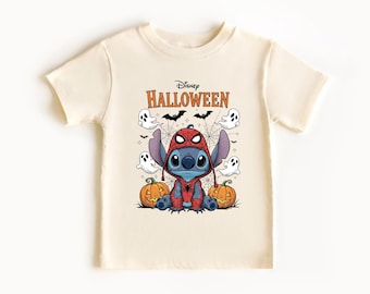Halloween Stitch T-shirt, Disney Spiderman Stitch Tee, Spooky Stitch Kids Gift, Pumpkin Stitch Toddler Sweatshirt, Disneyland Scary Tees