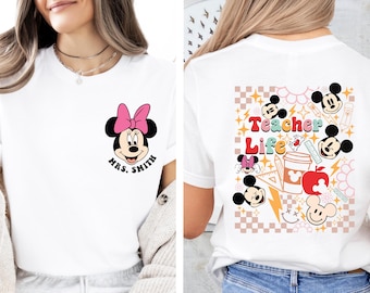 Minnie Mickey Teacher Shirt, Disney Back To School Sweatshirt, Mickey Teacher Name Tee, New Teacher Gift, Mrs and Mr Teacher Hoodie