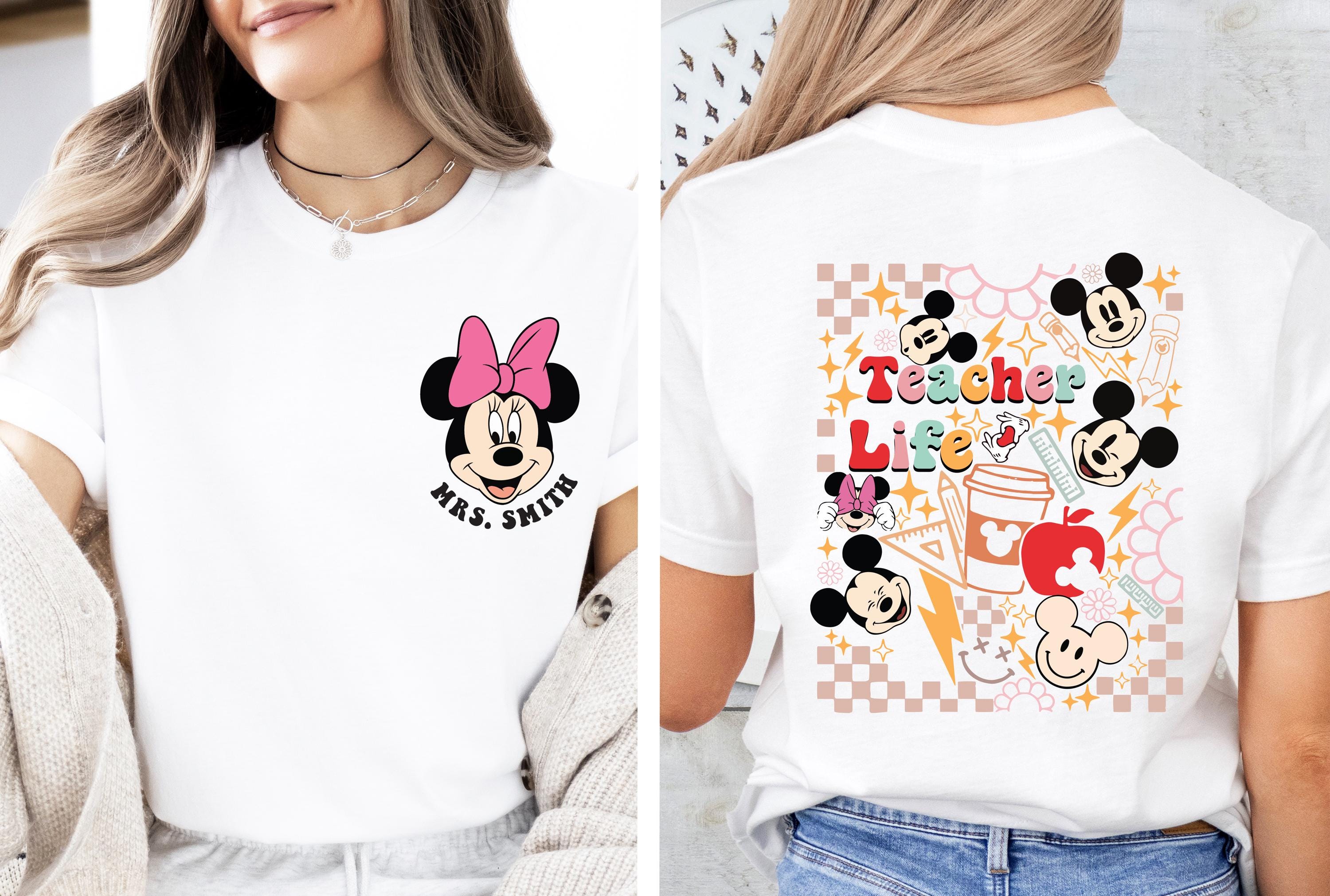 Minnie Mickey Teacher Shirt, Disney Back To School Sweatshirt, Mickey Teacher Name Tee, New Teacher Gift, Mrs and Mr Teacher Hoodie