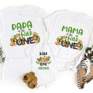 Camiseta de cumpleaños familiar &quot;Wild One&quot;, camiseta personalizada para niño de primer cumpleaños en el zoológico, camiseta de cumpleaños para mamá &quot;Wild One Safari&quot;, sudadera para fiesta de cumpleaños de animales