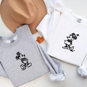 Retro Mickey Minnie Embroidered Sweater, Disney Embroidery Couple Shirt, Mouse Kids Tee, Disneyland Gift Sweatshirt, Minnie Girls Hoodie