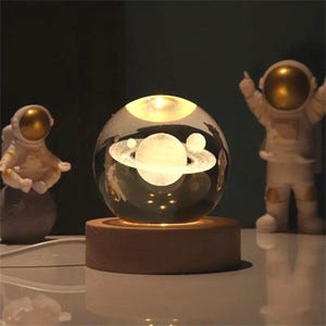 Custom Solar System Night Lamp, Valentines Snow Globe, 3D Crystal Ball Lamp Saturn, Custom Moon Lamp, Gifts for Boyfriend, Space Lover Gift