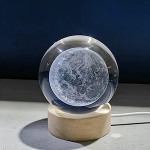 Custom Moon Lamp, Personalized Moon Night Light, Valentines Snow Globe with Moon, 3D Crystal Ball Night Lamp, Custom Snow Globe, Room Decor