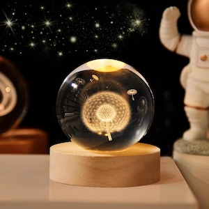 Custom Dandelion Crystal Ball Night Light, Engraved Wood Base ...