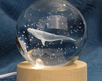 Luz nocturna de bola de cristal personalizada, lámpara de delfín 3D personalizada, regalo de Navidad para ella