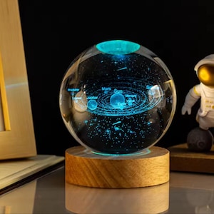 3D Solar System Crystal Ball Night Light, Personalized Galaxy Lamp, Custom Night Light, Engraved Globe, 6CM Galaxy Crystal Ball Night Lamp
