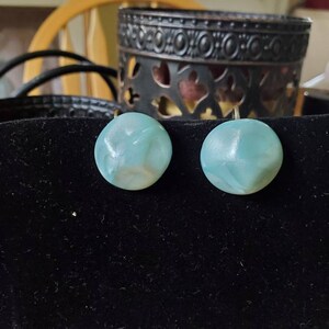 Blue, screw back, clip, 60's-70's, earrings,  marked Japan, retro