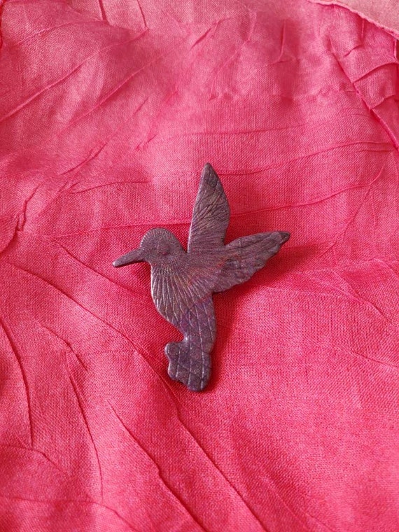 Polymer, clay, hummingbird, pin, brooch, purple, … - image 2