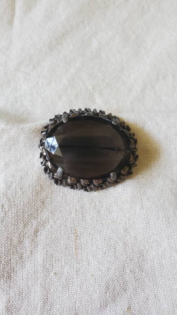 Vintage, smoky quartz, brooch, unmarked, black cry