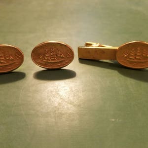 Ship, nautical , cufflinks and tie clip set
