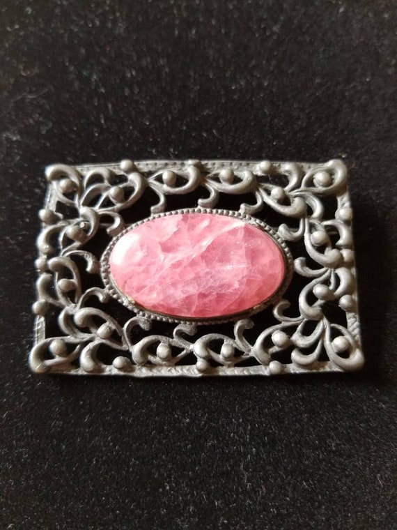 Handcrafted, metal, pink stone, brooch, ladies, gi