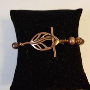 Copper,leaf, fall, beaded bracelet