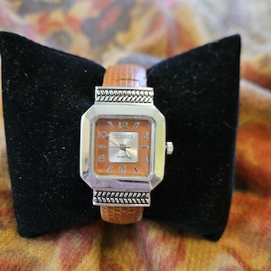 Bijoux Terner,  Quartz,  Spring Band, new battery, silvertone & brown,  ladies, wrist watch