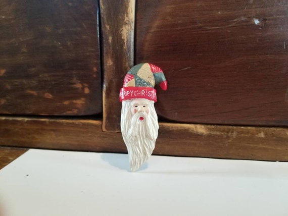 Vintage, folk art, Santa, Christmas pin - image 1