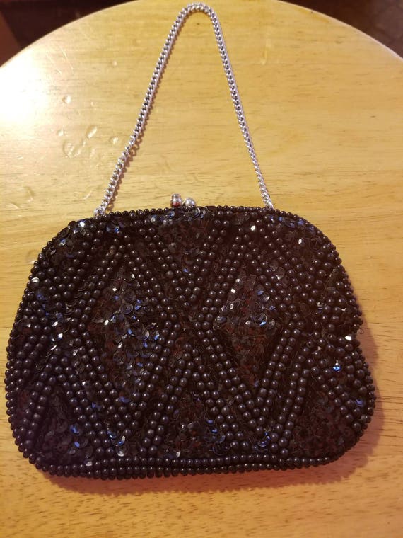 Vintage black bead and sequin purse.